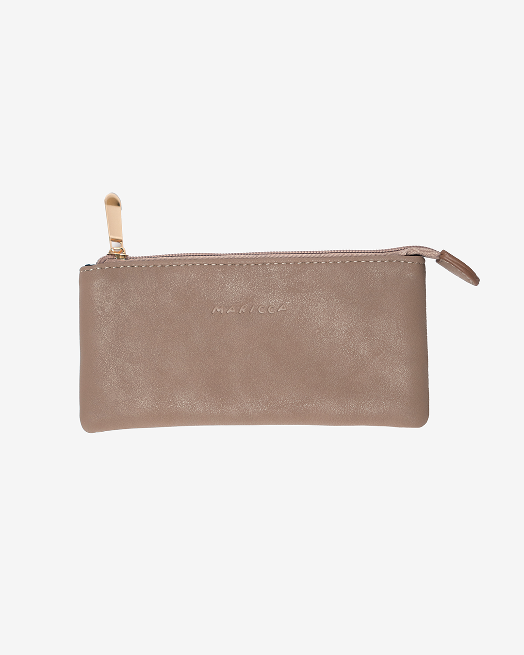 Cloud Pouch in Latte with gold zipper on a white background